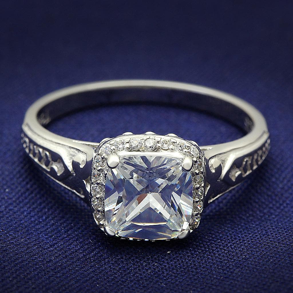Sterling Silver CZ Princess Halo Pave Ring