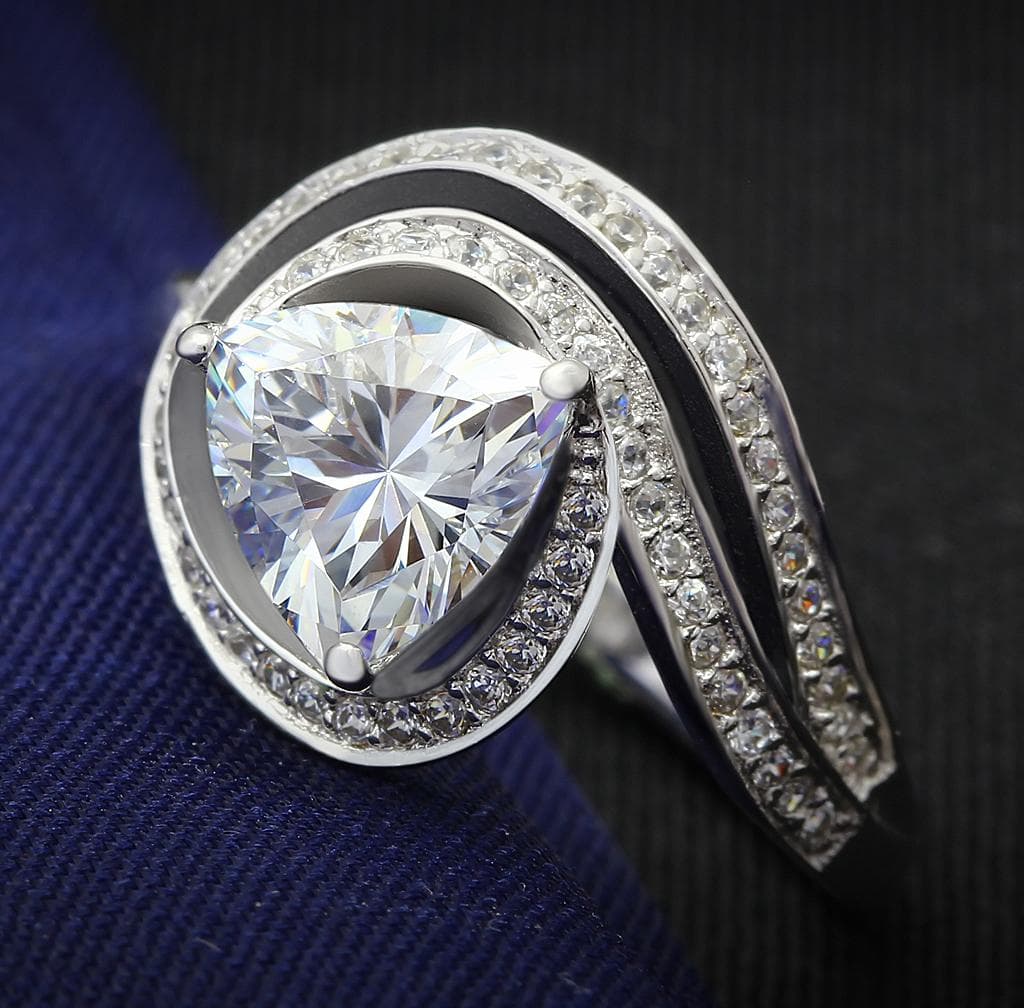 Sterling Silver CZ Trillion Bypass Open Ring