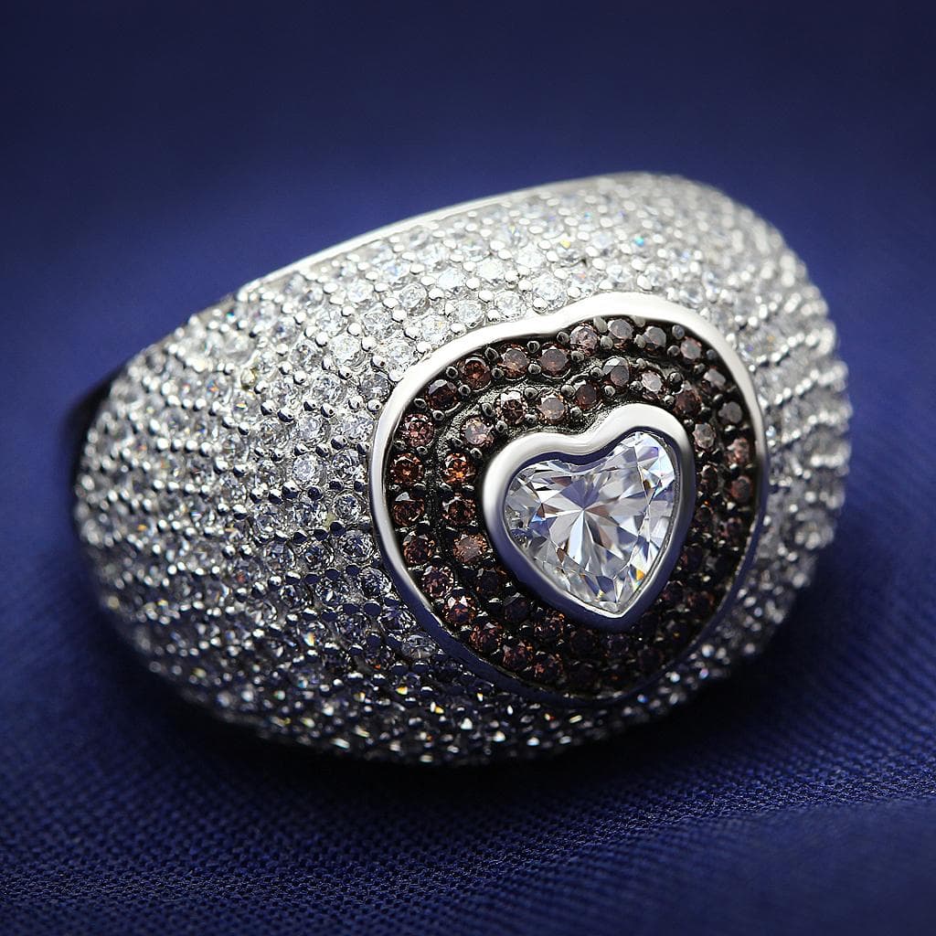 Sterling Silver CZ Heart Chocolate Pave Dome Ring