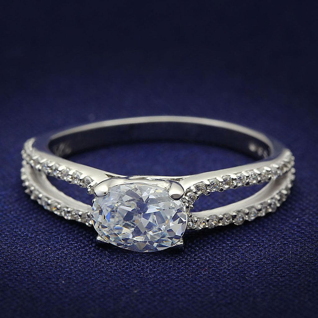 Sterling Silver CZ Round Split Shank Pave Ring