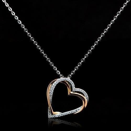 Sterling Silver Rose Gold Two Tone CZ Heart Pendant Necklace