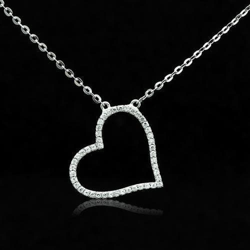 Sterling Silver CZ Open Heart Large Pendant