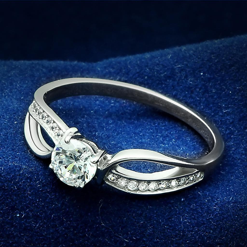 Sterling Silver CZ Round Solitaire Split Shank Pave Ring