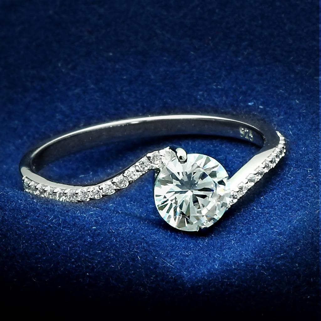 Sterling Silver CZ Round Bypass Wave Thin Ring
