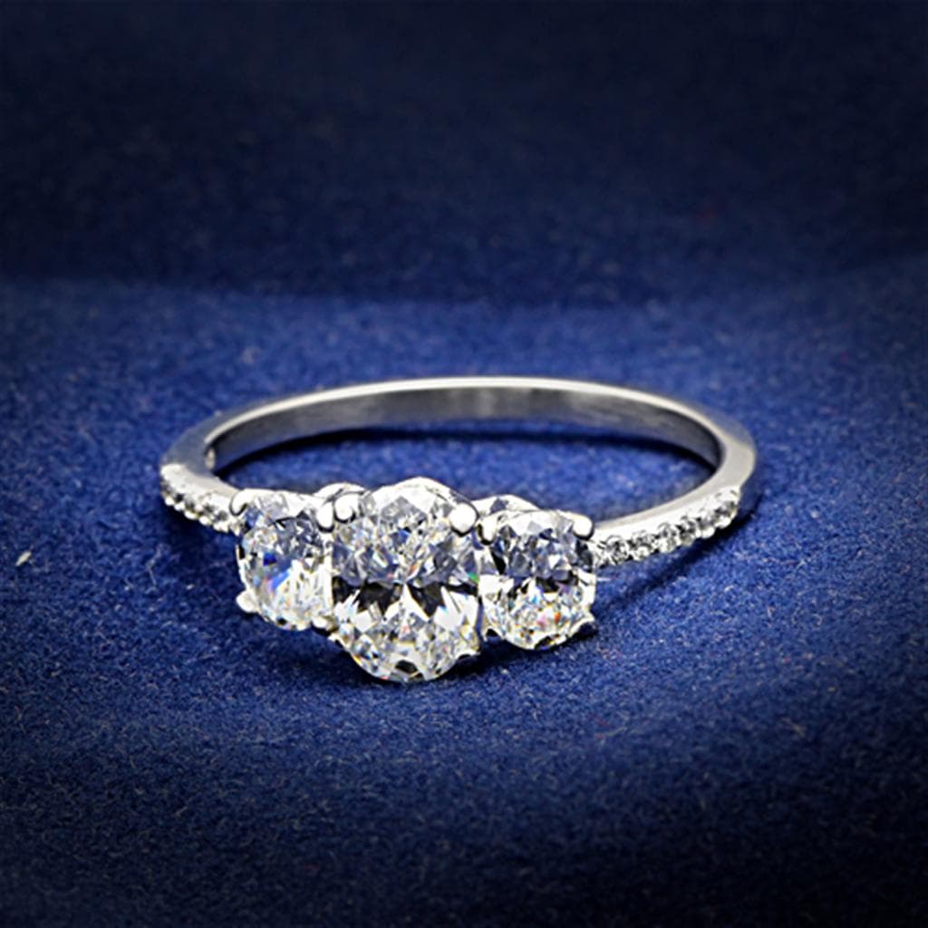 Sterling Silver CZ Triple Round Past Present Future Ring