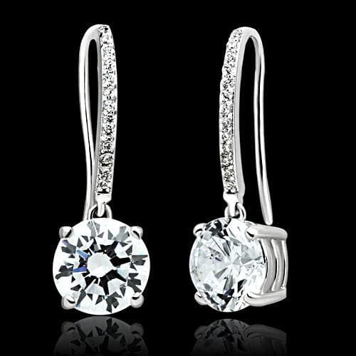 Sterling Silver CZ Round Leverback Drop Earrings