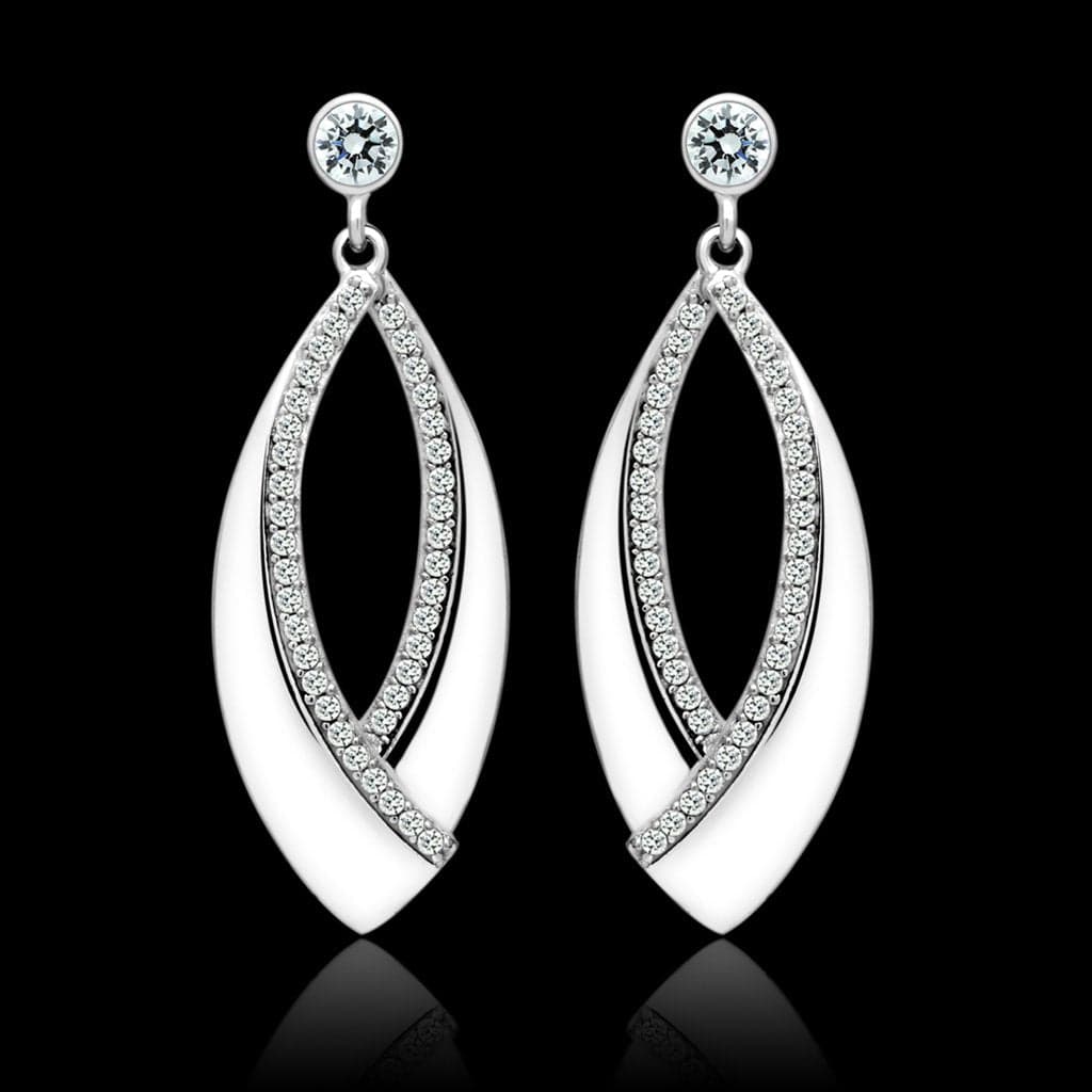 Sterling Silver CZ Marquise Open Double Loop Drop Earrings