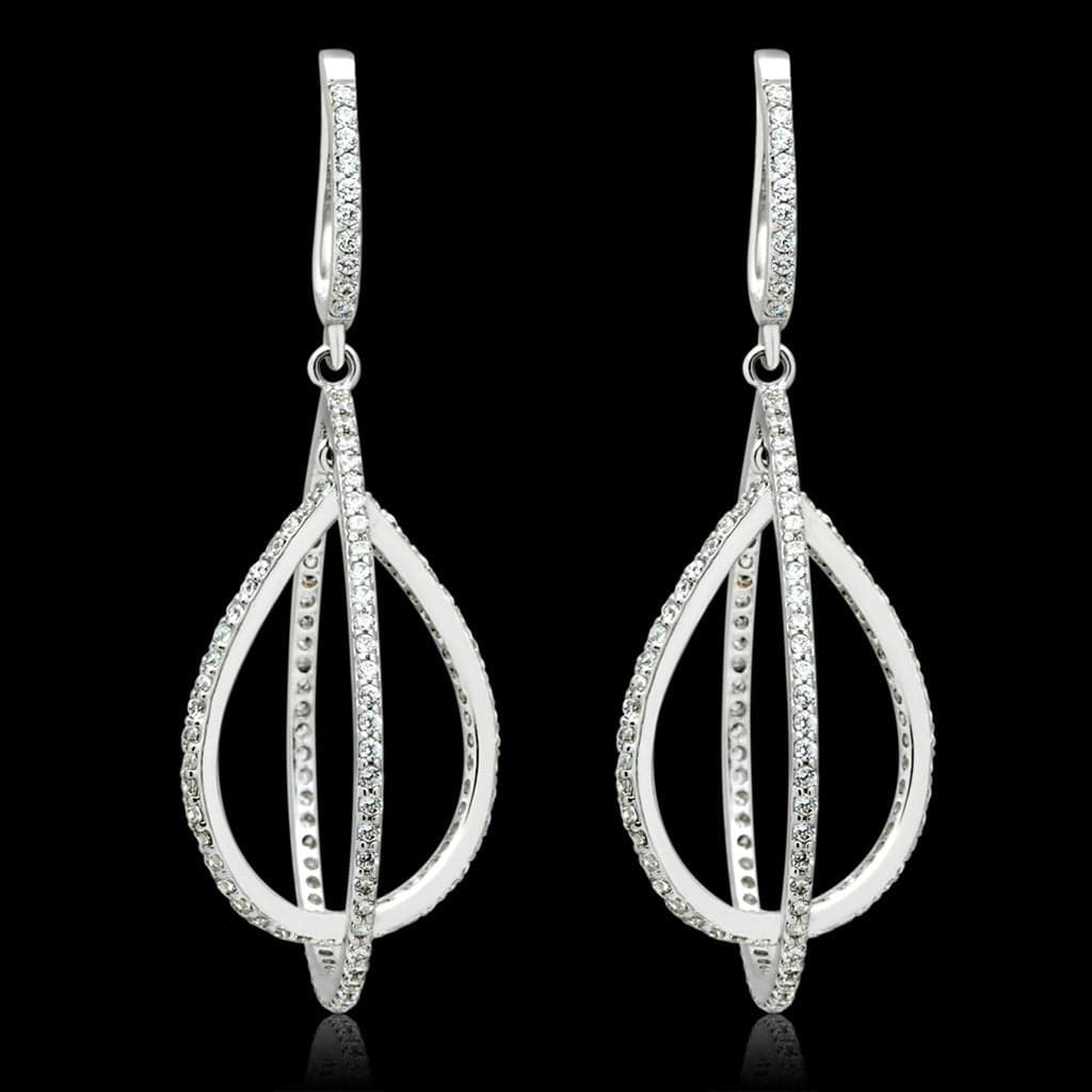 Sterling Silver CZ Open Teardrop Cage Drop Earrings