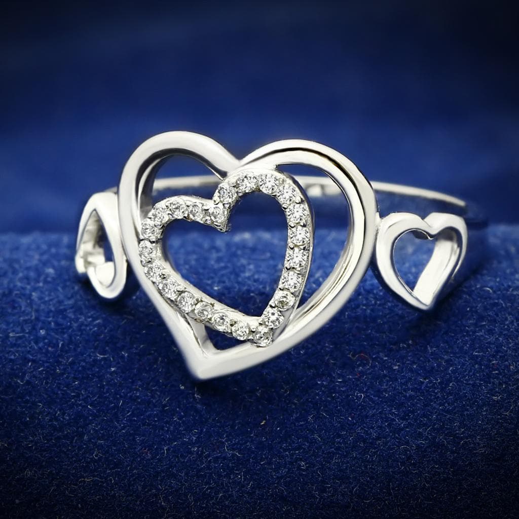 Sterling Silver CZ Triple Open Heart Ring | The Stainless Jewelry