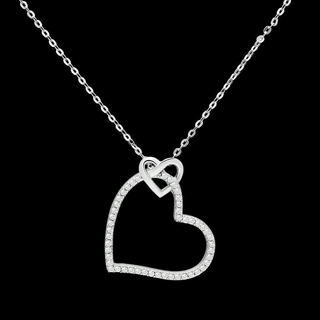 Sterling Silver CZ Open Heart Drop Pendant Necklace