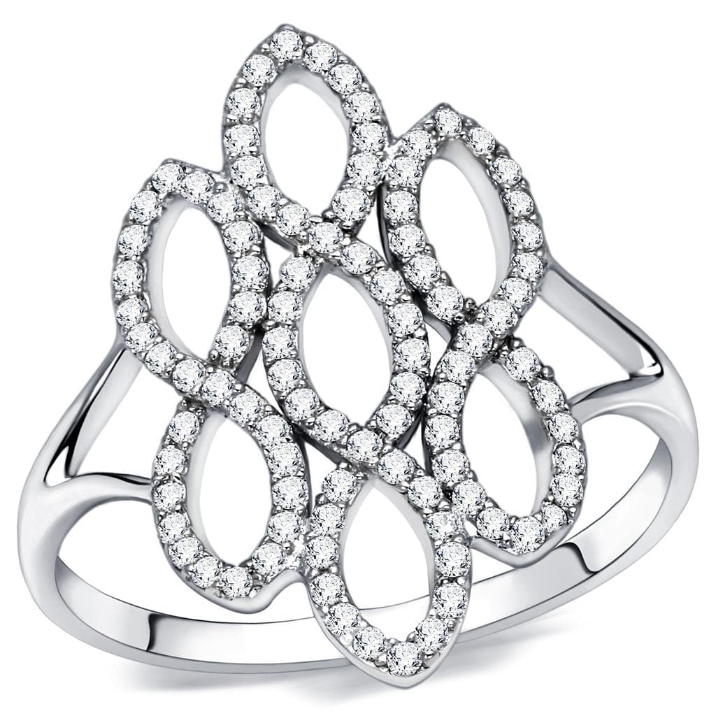 Sterling Silver CZ Pave Open Leaf Flower Wide Ring
