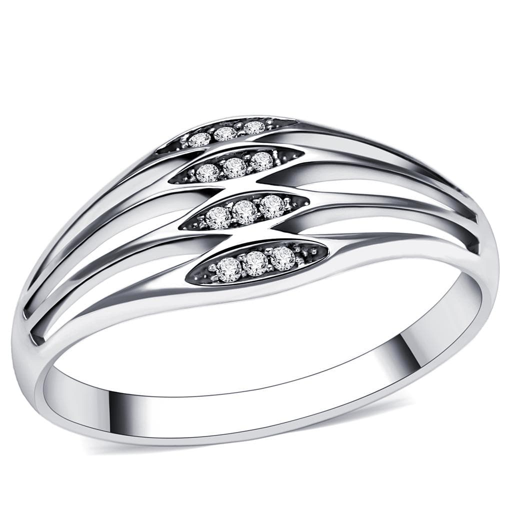 Sterling Silver CZ Wave Leaf Cutout Wide Ring