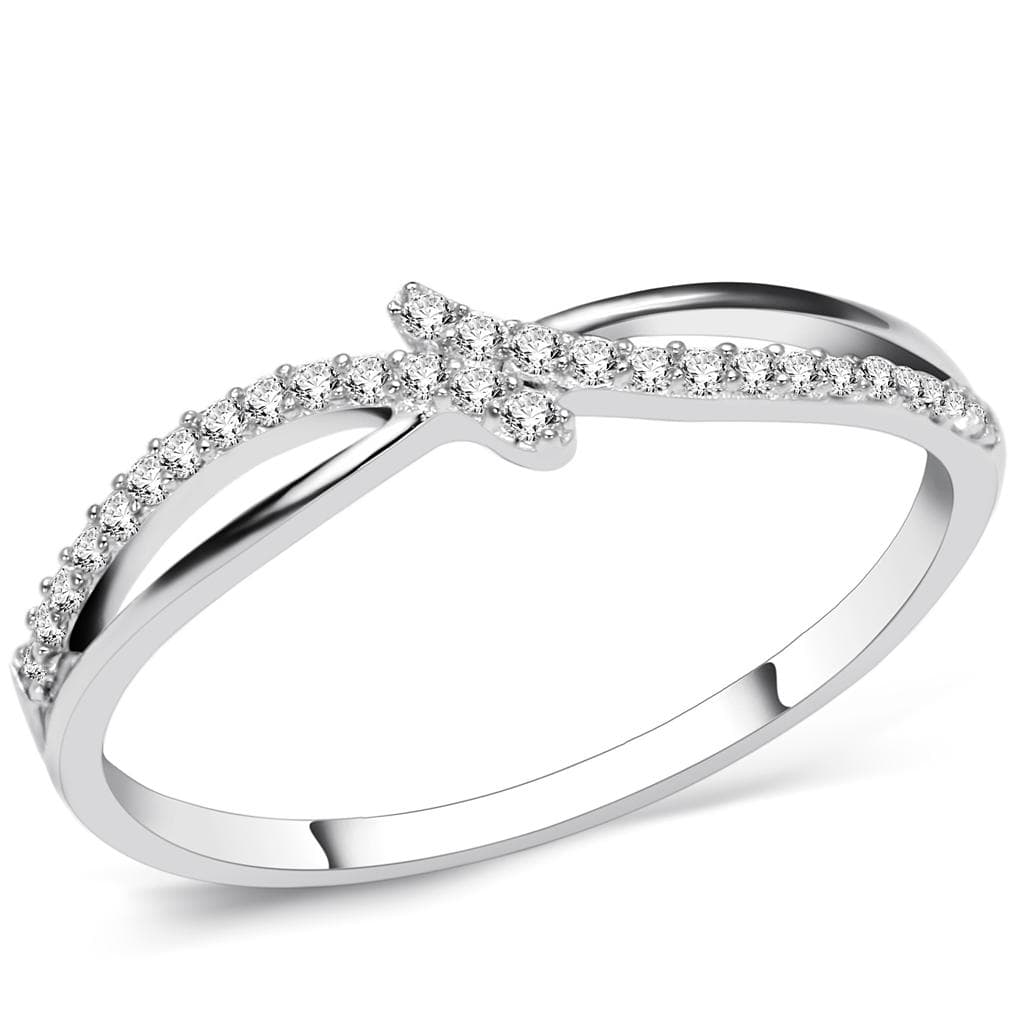 Sterling Silver CZ Criss Cross X Pave Thin Ring