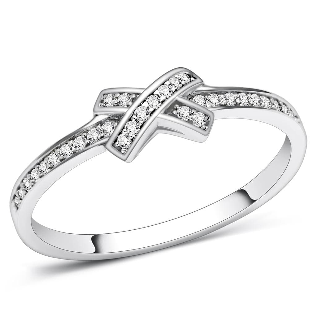 Sterling Silver CZ X Kiss Crossover Pave Ring
