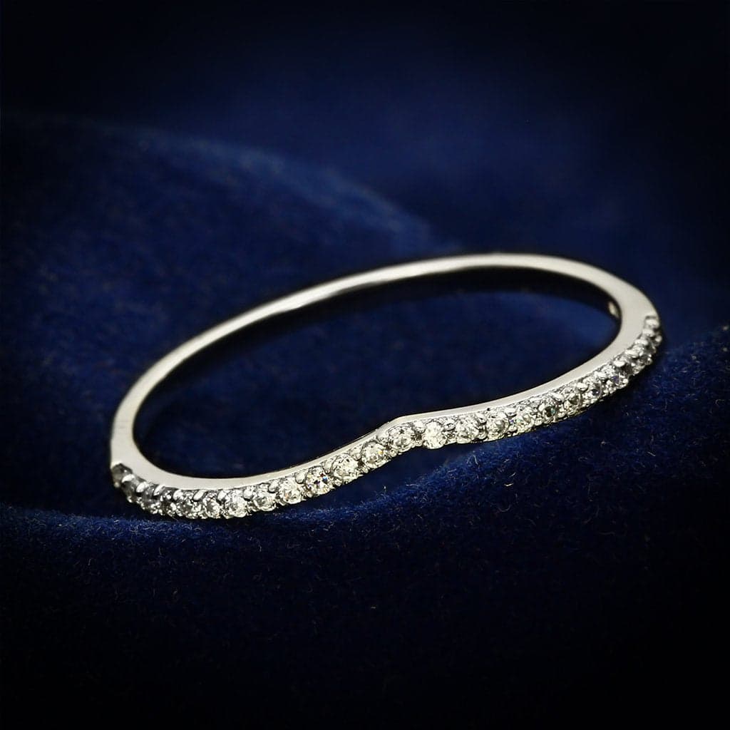 Sterling Silver CZ Pave Slim Eternity Thin Band Ring