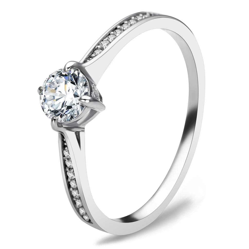 Sterling Silver CZ Round Solitaire Split Pave Thin Ring