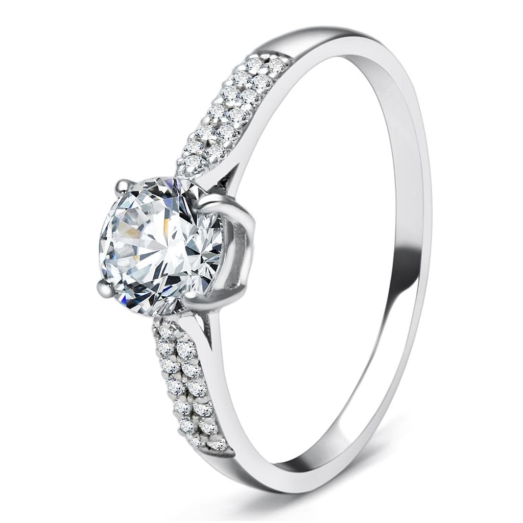 Sterling Silver CZ Round Four Prong Pave Double Band Ring