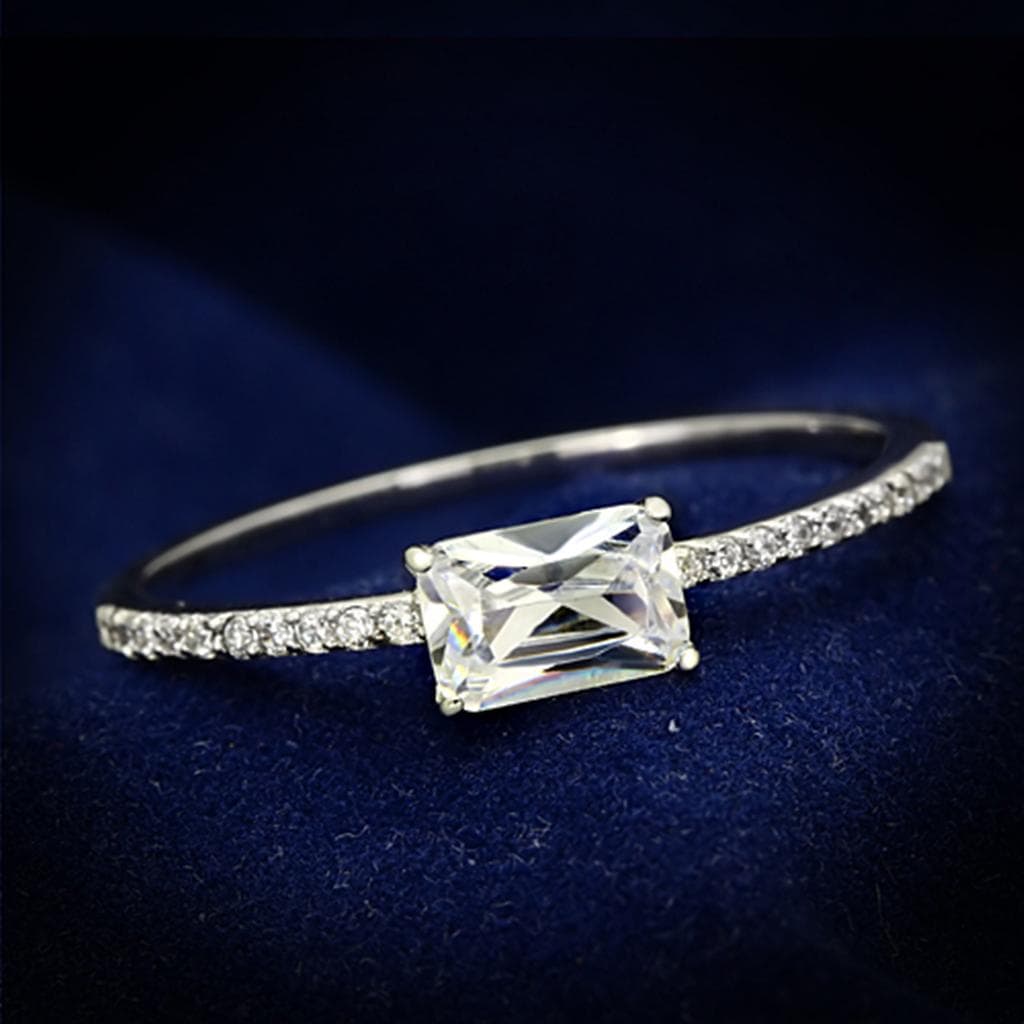 Sterling Silver CZ Oval Solitaire Pave Thin Ring
