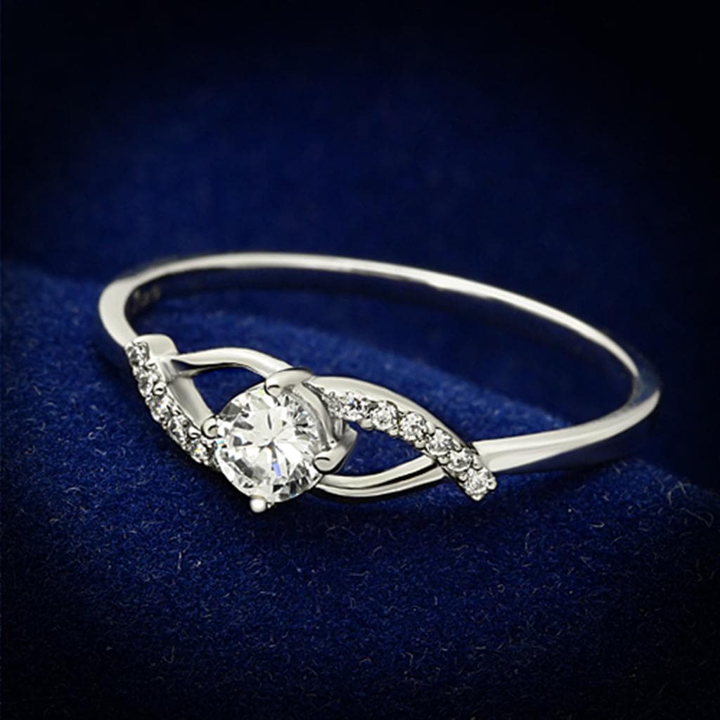 Sterling Silver CZ Round Solitaire Infinity Swirl Pave Ring