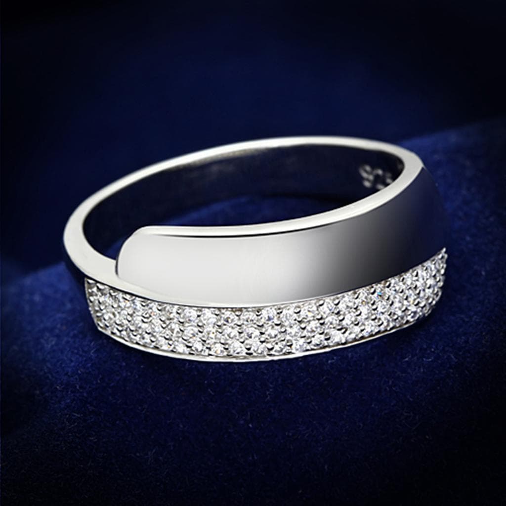 Sterling Silver CZ Pave Half Band Wide Ring