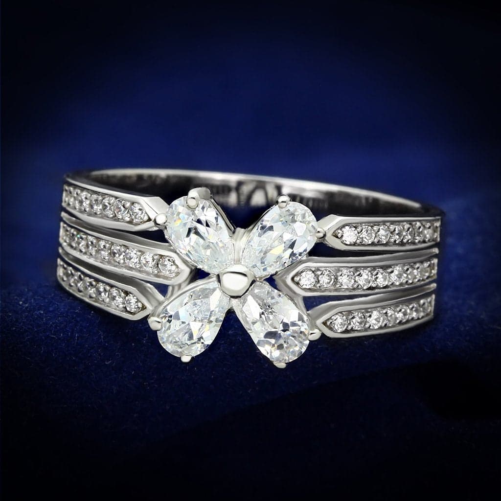 Sterling Silver CZ Pear Marquise Flower Channel Wide Ring