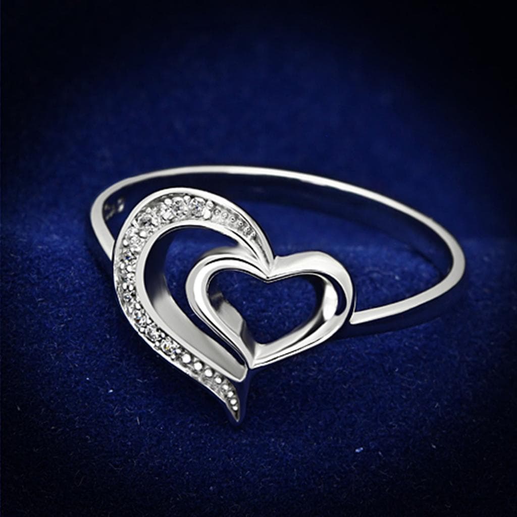 Sterling Silver CZ Heart Open Swirl Ring | The Stainless Jewelry