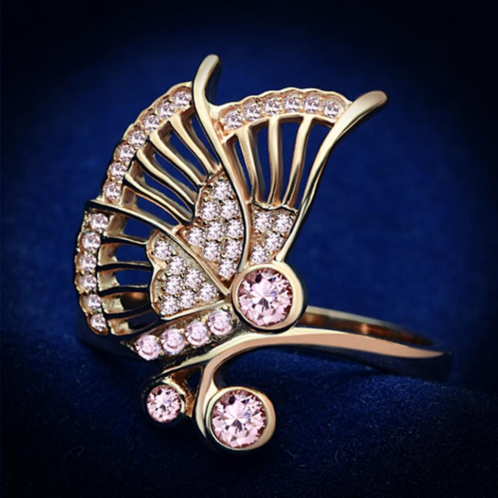 Sterling Silver Rose Gold Pink CZ Butterfly Fan Ring