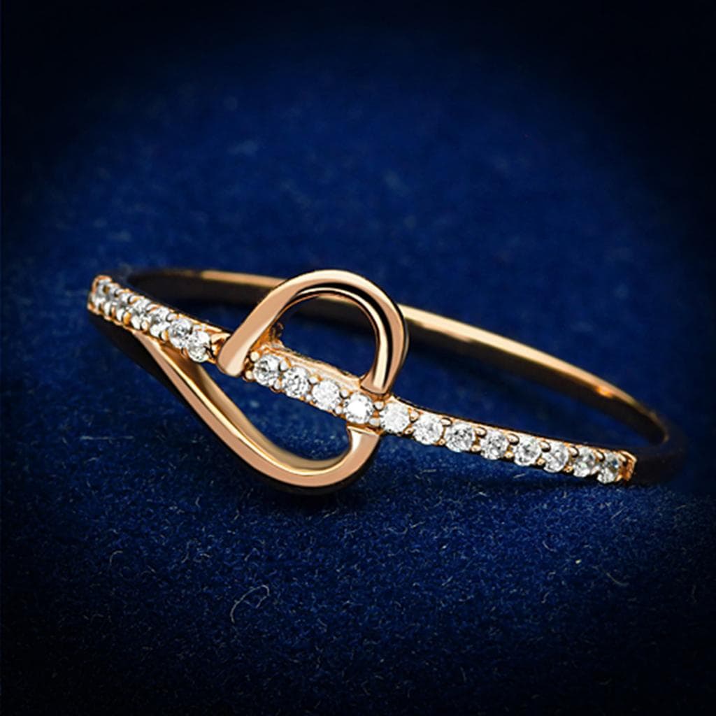 Sterling Silver Rose Gold CZ Round Solitaire Pave Thin Ring