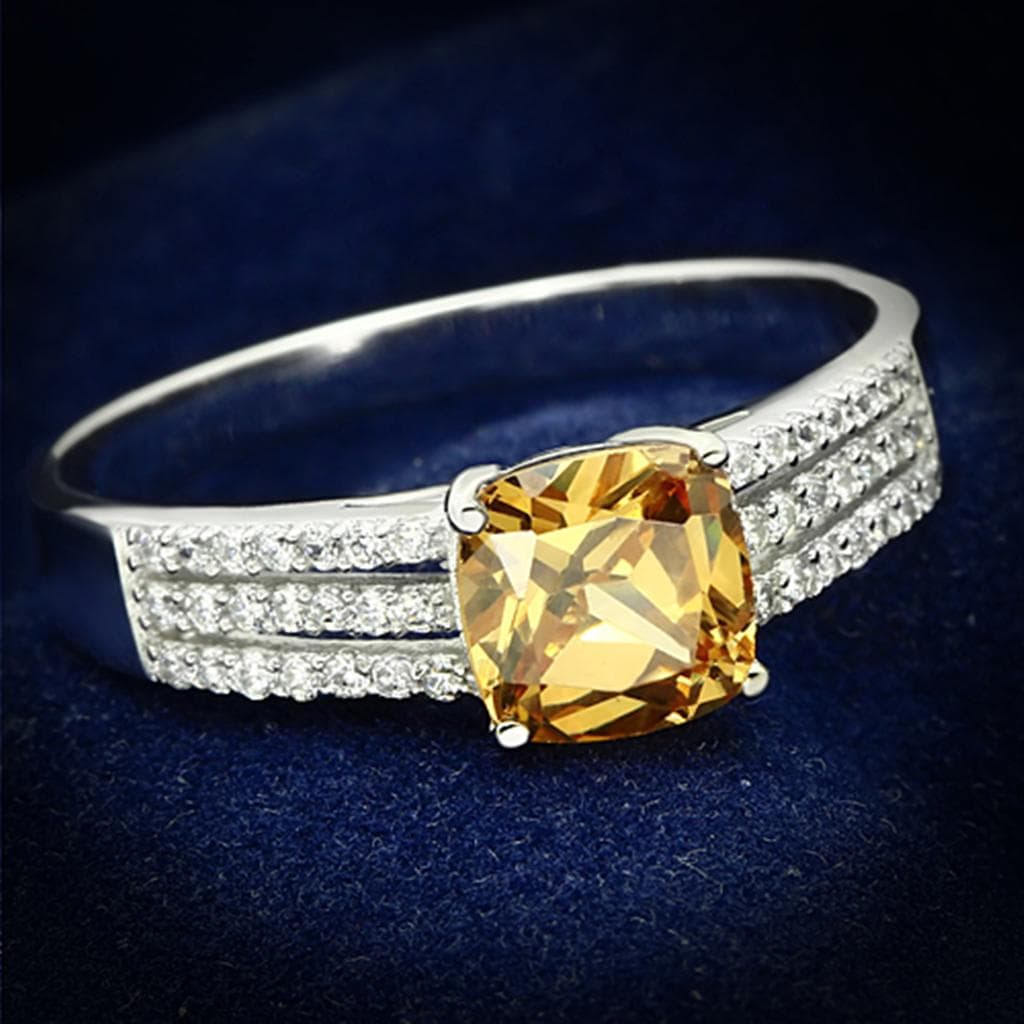 Sterling Silver Citrine Round Multi Row Pave Ring