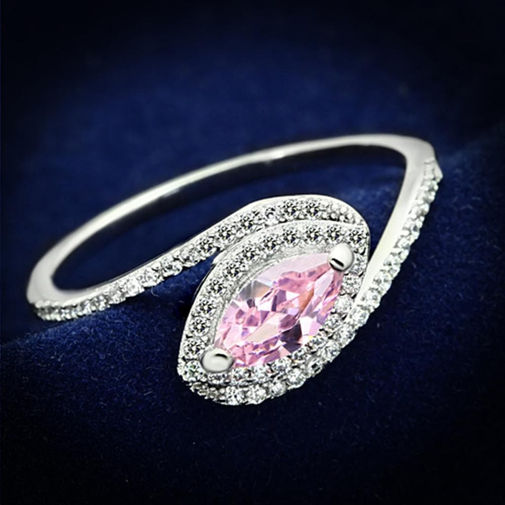 Sterling Silver Pink CZ Marquise Pave Swirl Ring