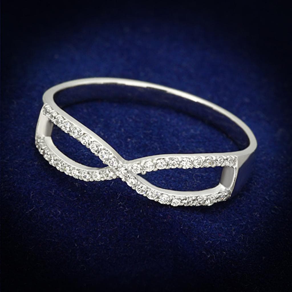 Sterling Silver CZ Pave Infinity X Crossover Thin Ring