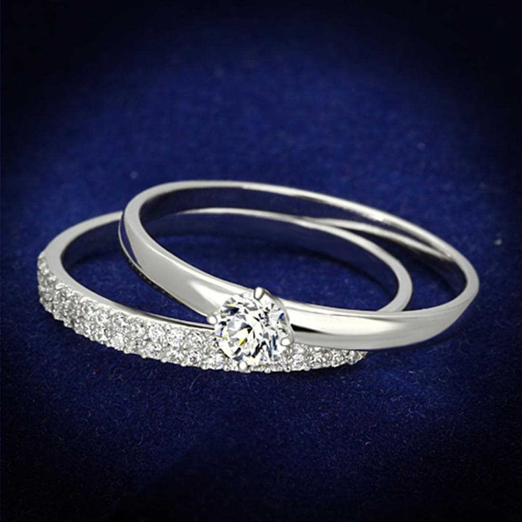 Sterling Silver CZ Round Solitaire Pave Bridal Set Ring