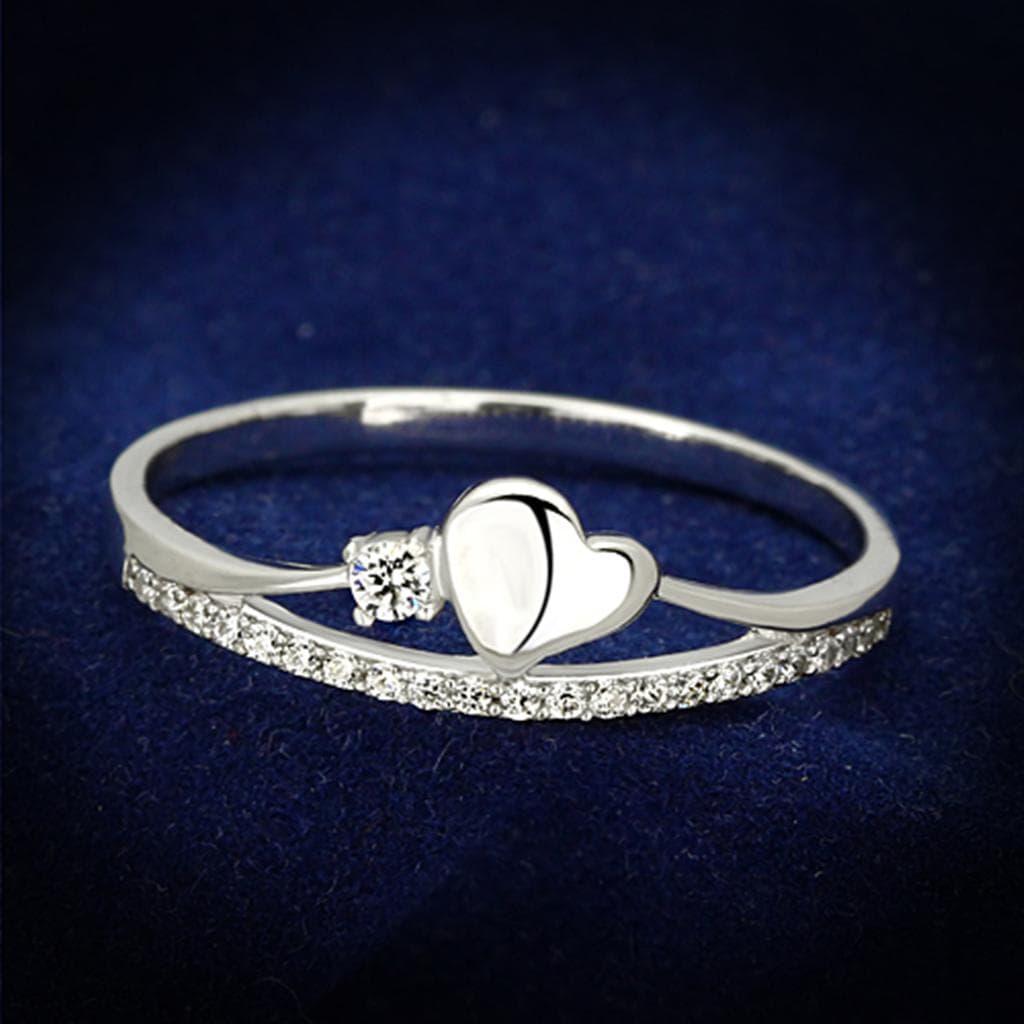 Sterling Silver CZ Heart Solitaire Accent Thin Ring