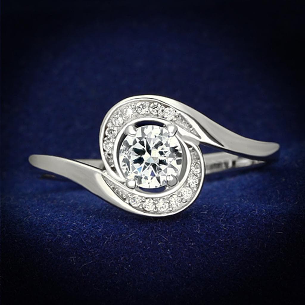 Sterling Silver CZ Round Swirl Halo Bypass Ring
