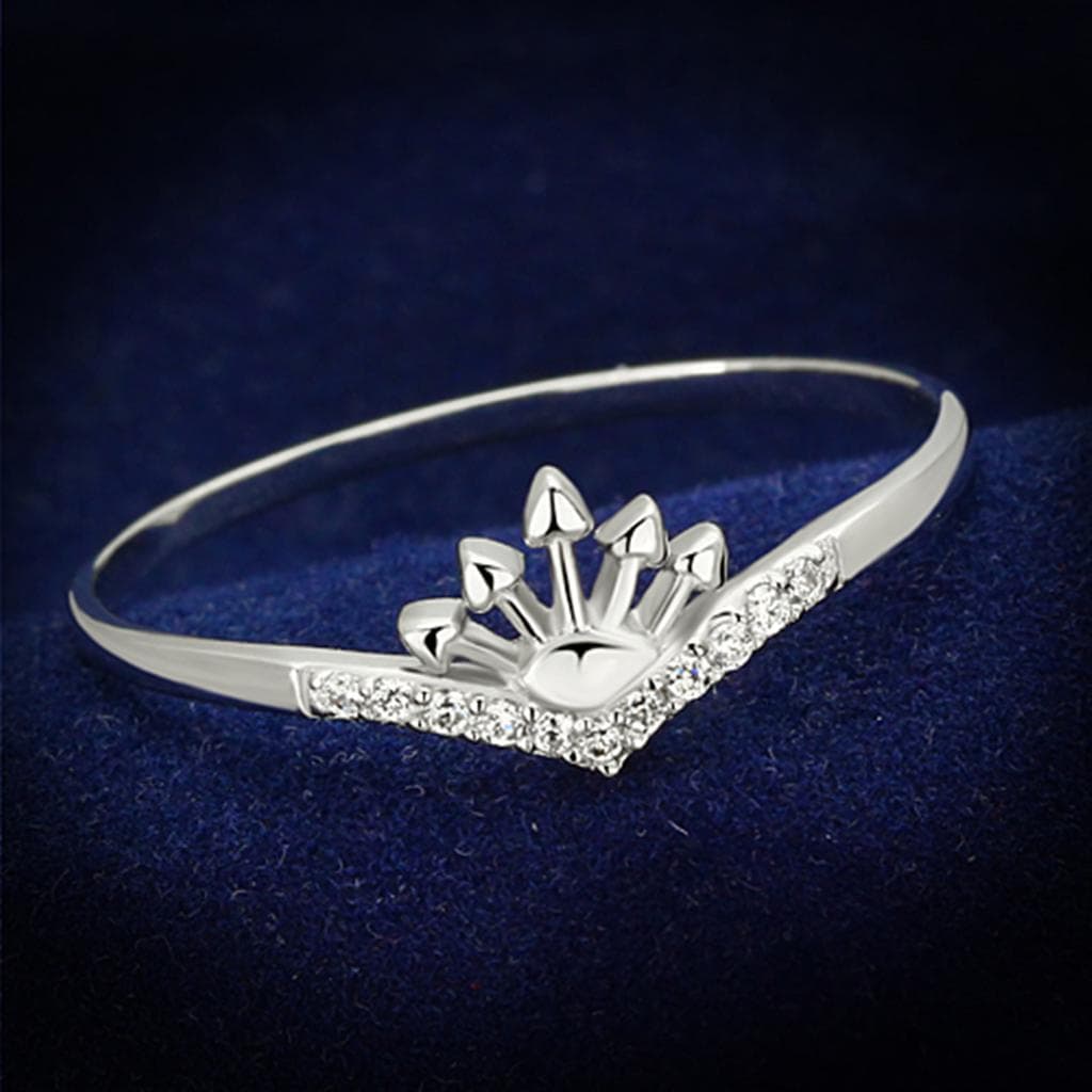 Sterling Silver CZ Crown Tiara Bangle Ring