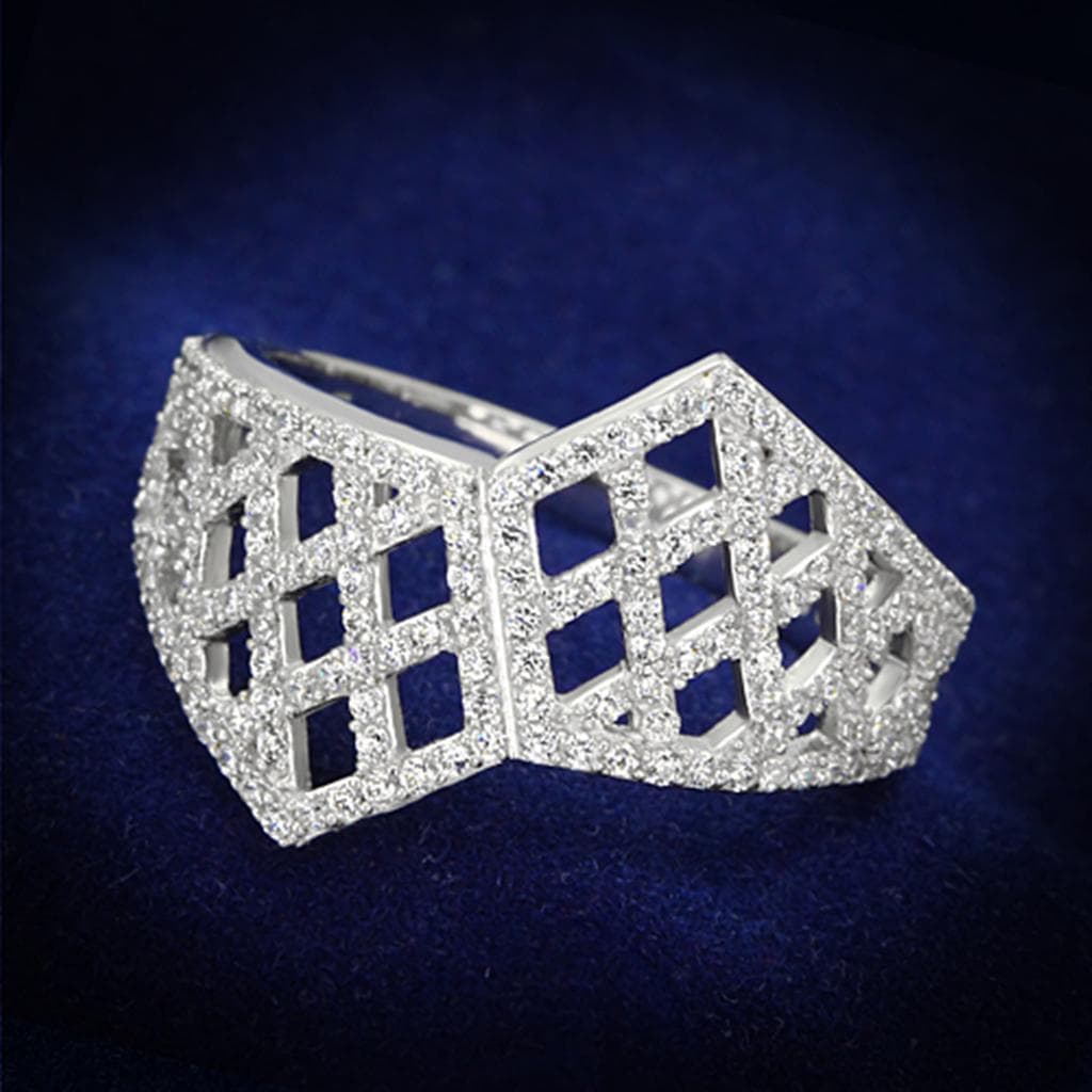 Sterling Silver CZ Pave Lattice Grid Wide Ring