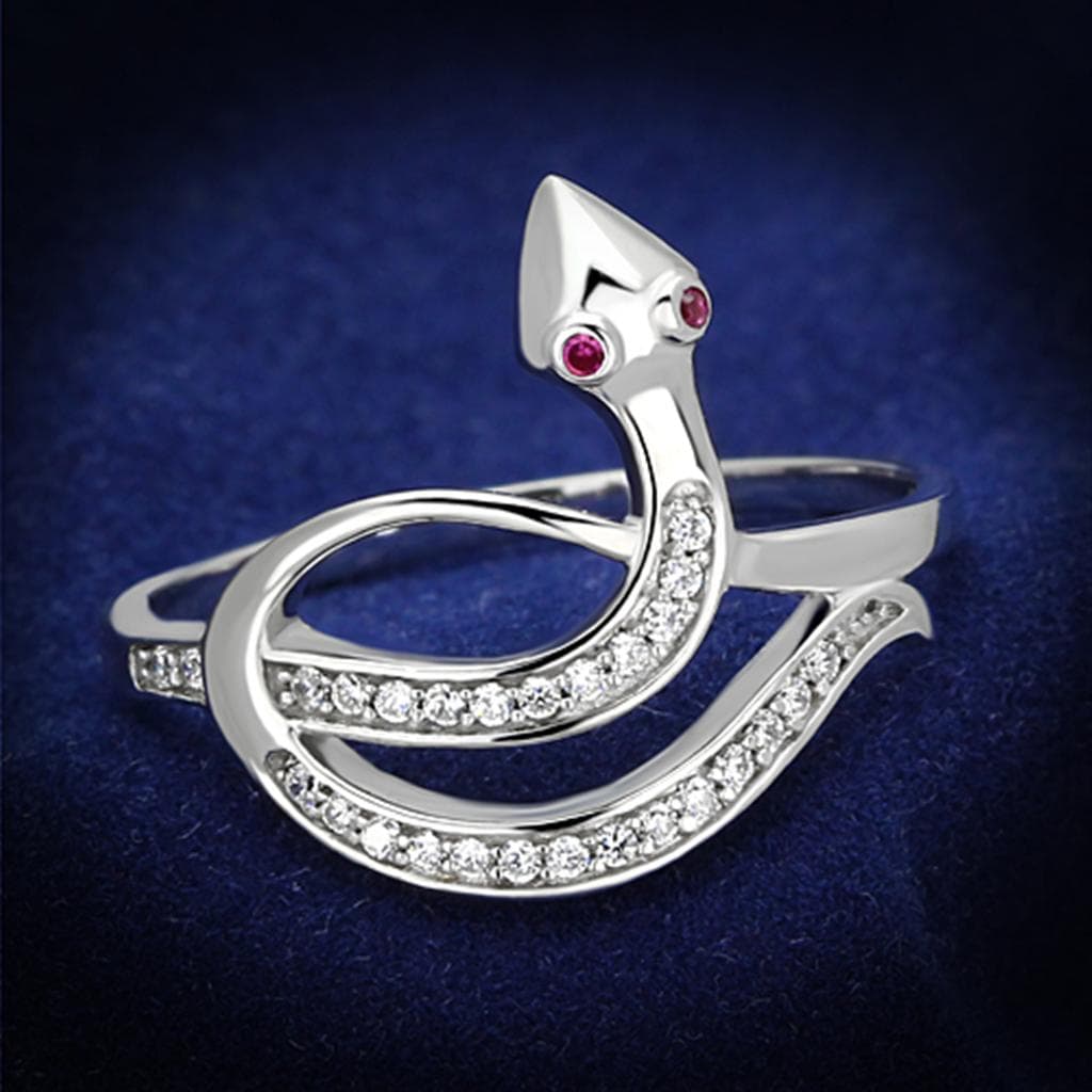 Sterling Silver Ruby Eye CZ Swan Bird Ring