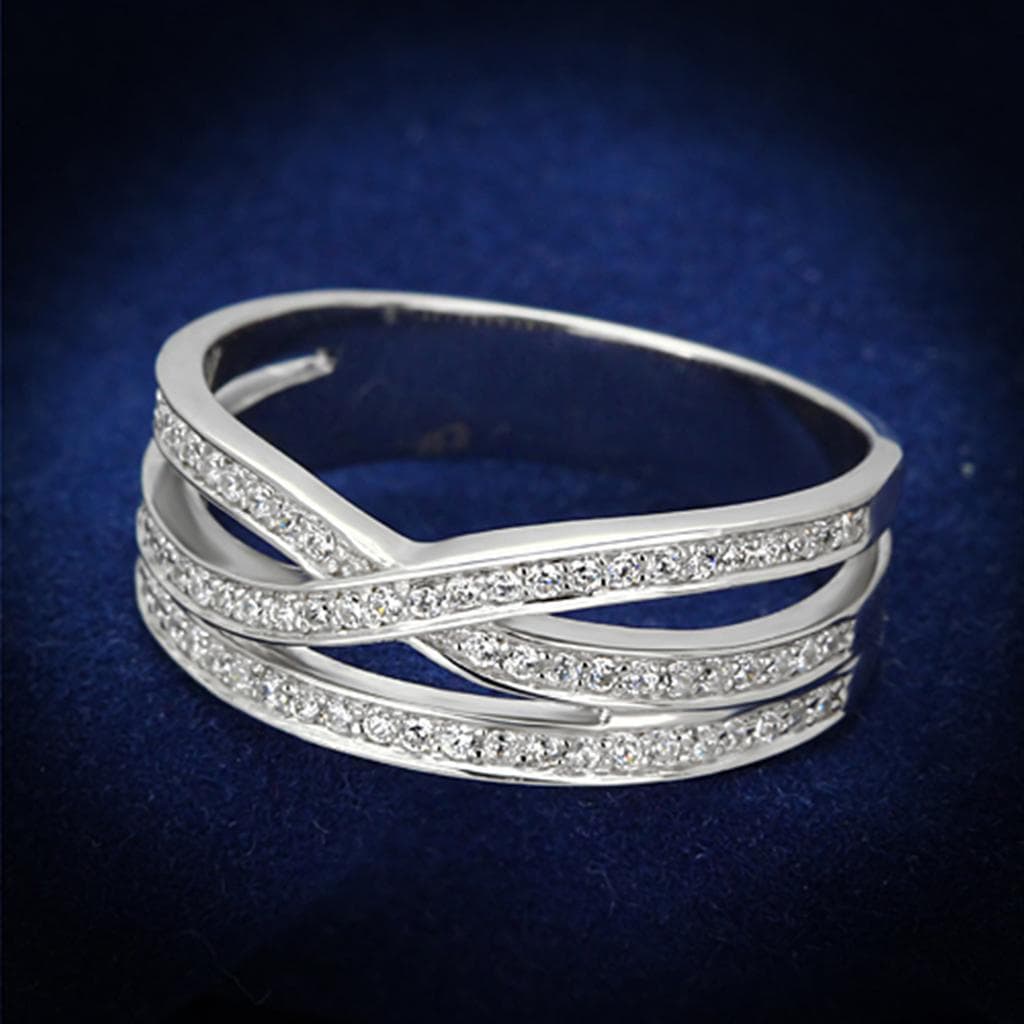 Sterling Silver CZ Triple Row Crossover Wide Ring