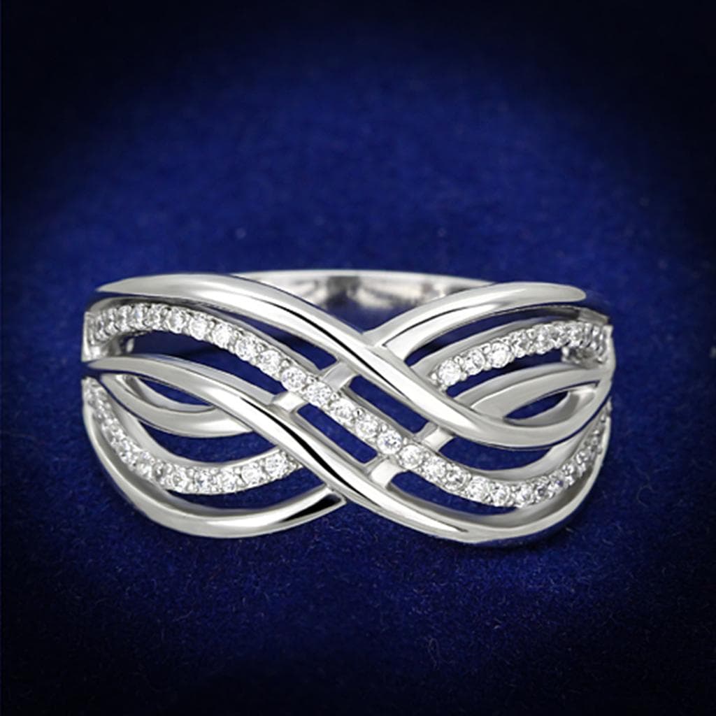 Sterling Silver CZ Pave Woven Infinity Wide Ring