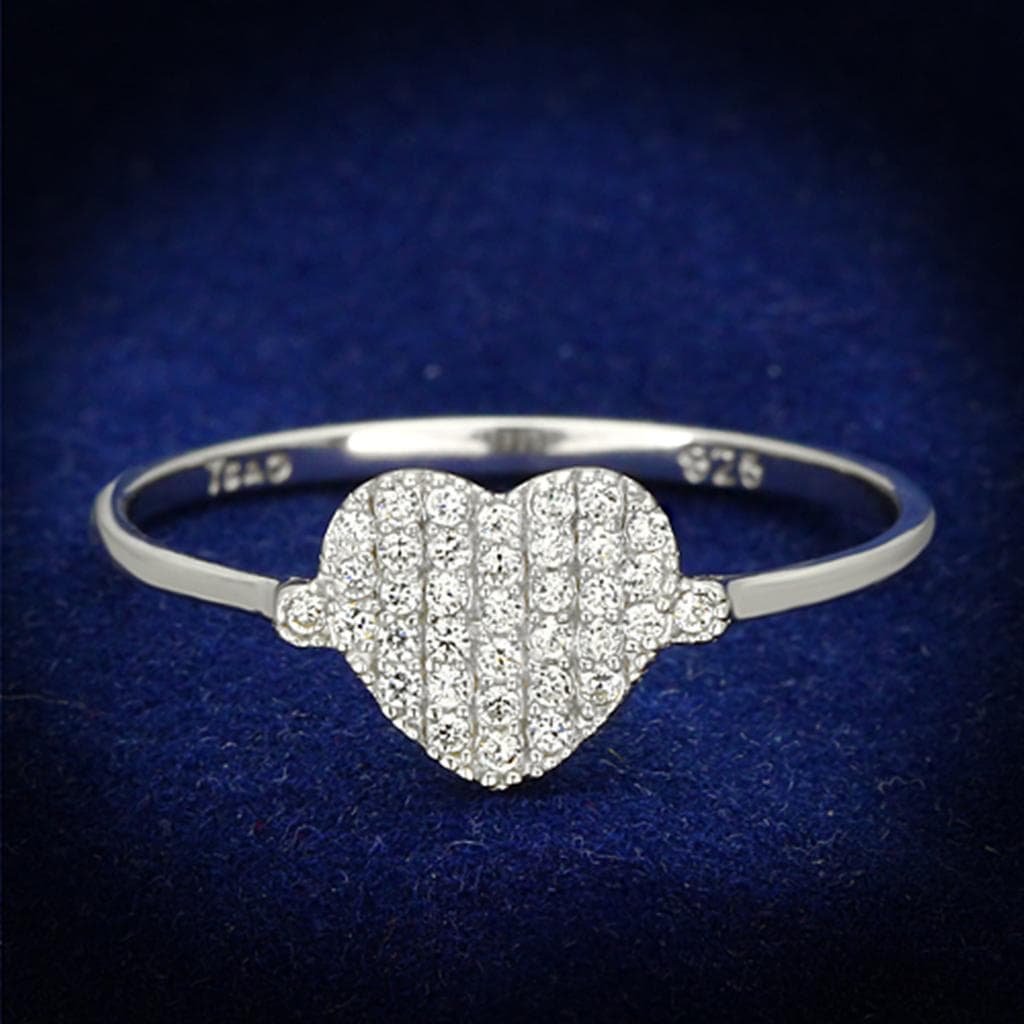 Sterling Silver CZ Pave Heart Flat Thin Ring