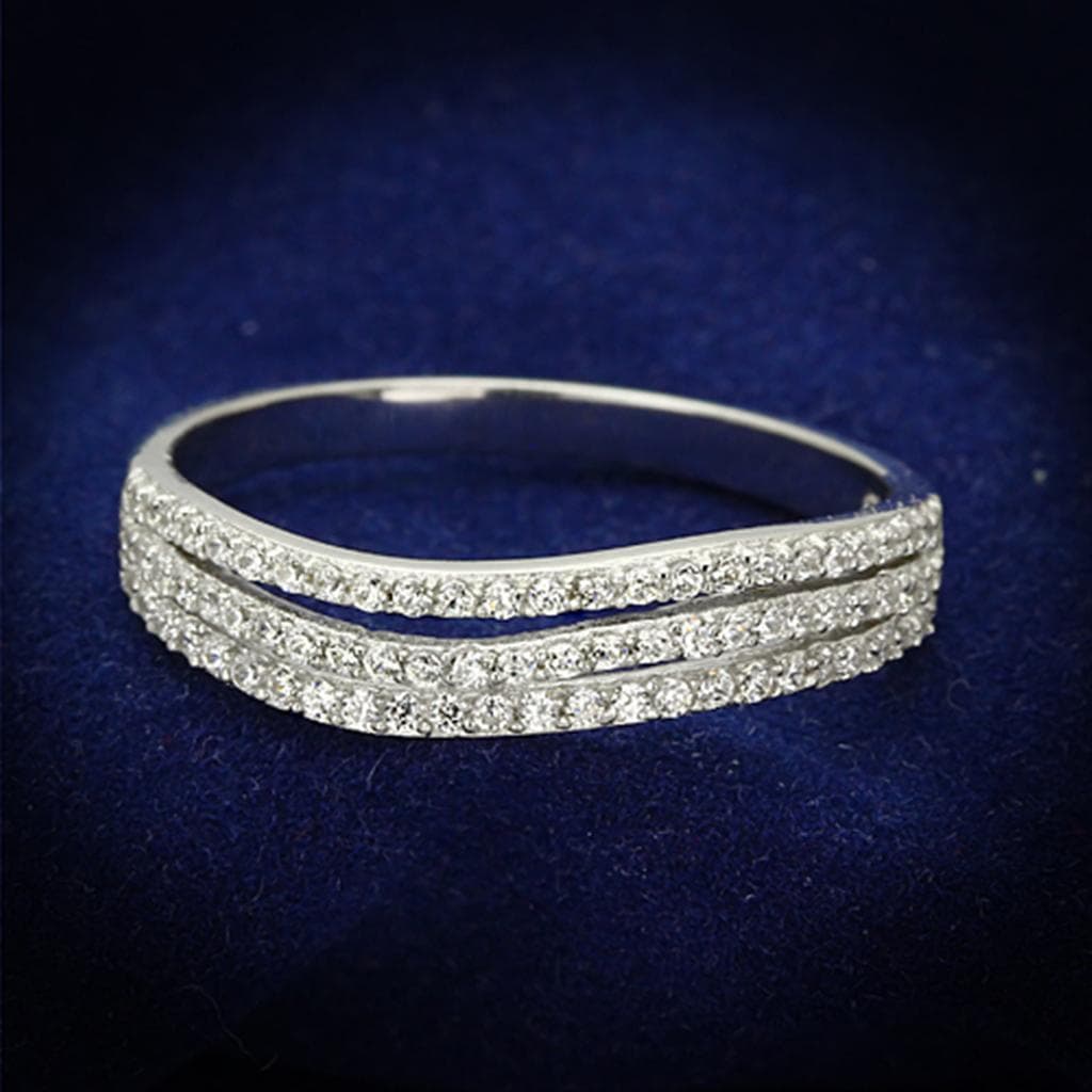 Sterling Silver CZ Double Row Half Eternity Band Ring