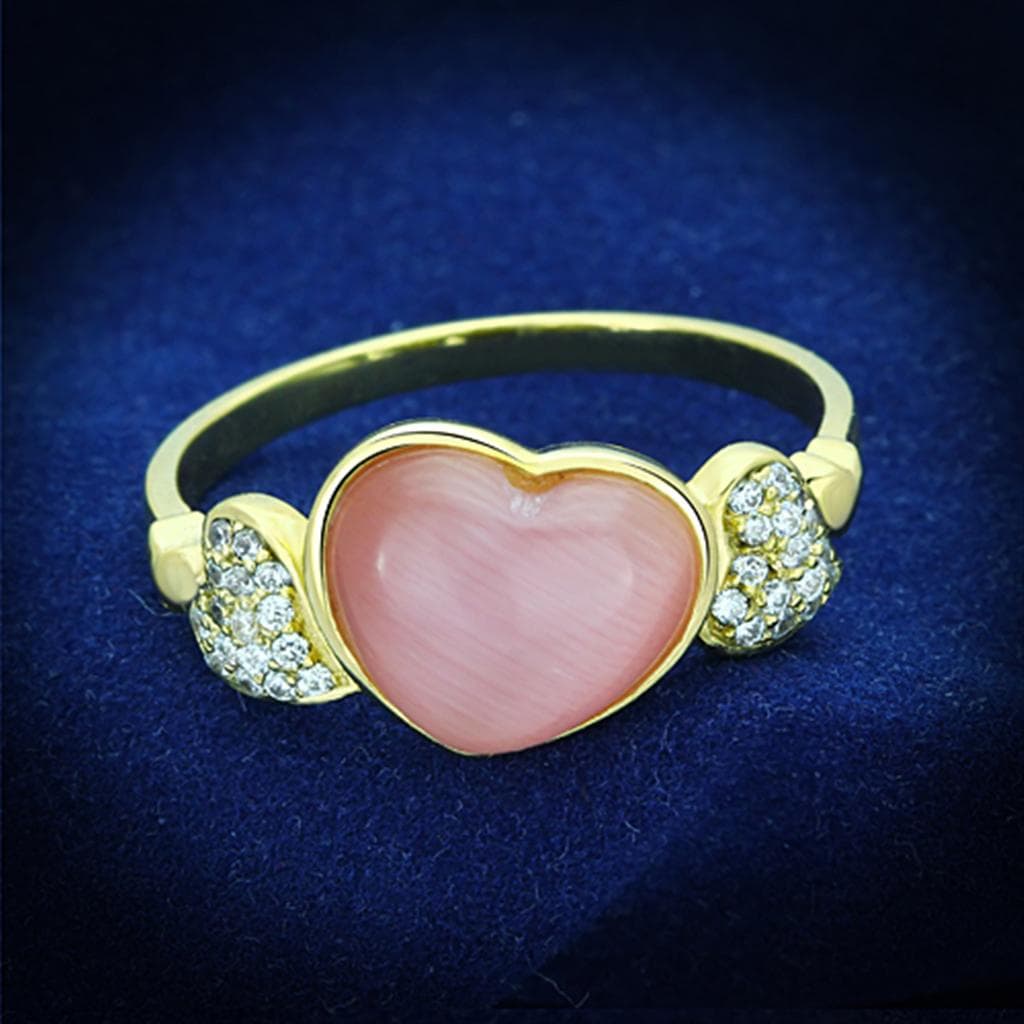 Sterling Silver Gold Two Tone Pink Cats Eye Heart CZ Ring