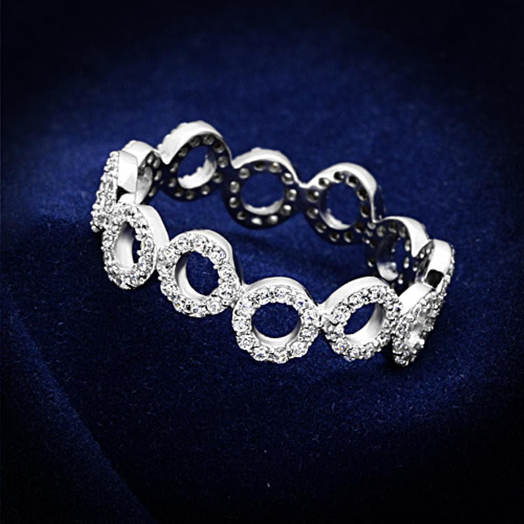 Sterling Silver CZ Pave Circle Link Eternity Wide Ring