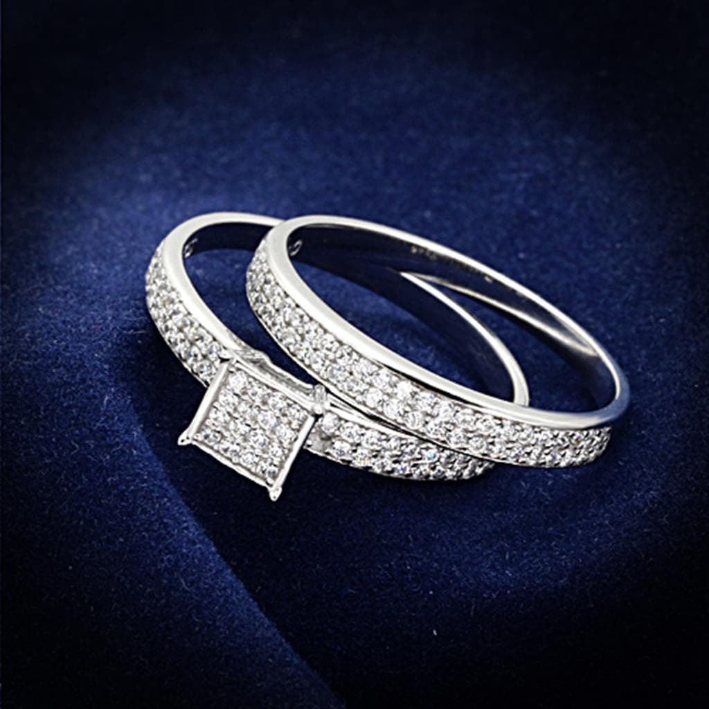 Sterling Silver CZ Multi Row Pave Wide Bridal Set Ring