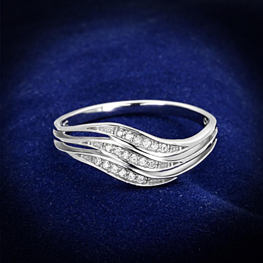 Sterling Silver CZ Pave Wave Curved Multi Band Ring