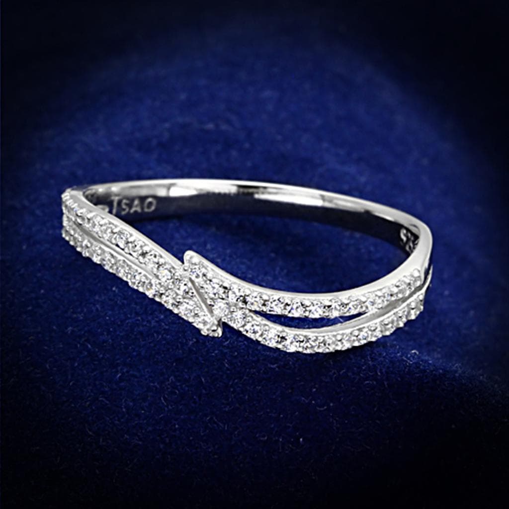Sterling Silver CZ Wave Crossover Pave Ring