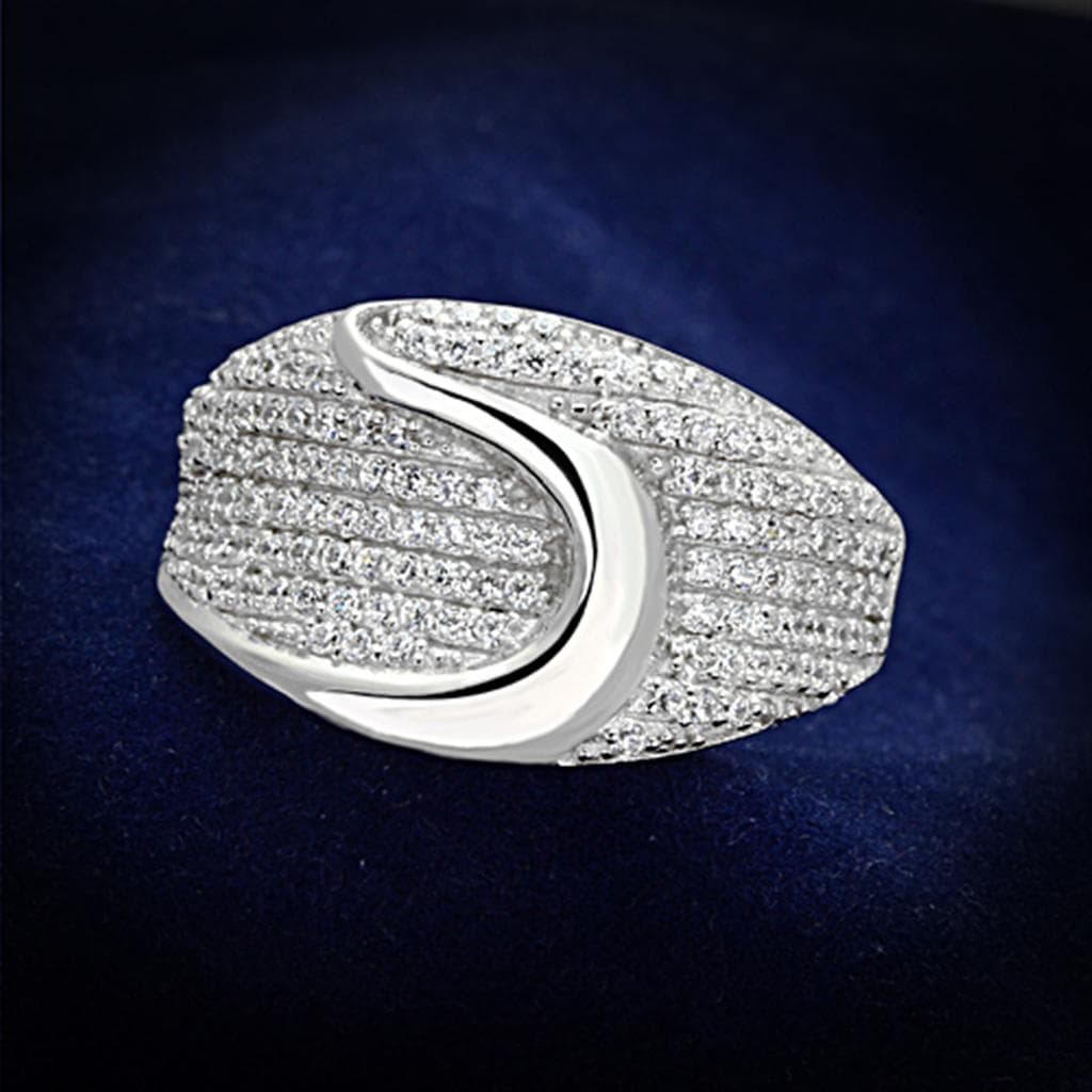 Sterling Silver CZ Pave Wave Dome Wide Ring