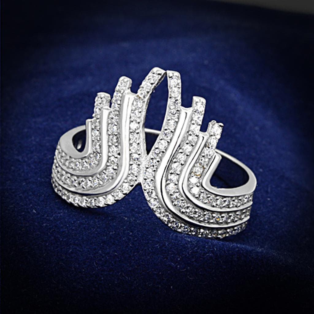 Sterling Silver CZ Pave Multi Wave Swirl Wide Ring
