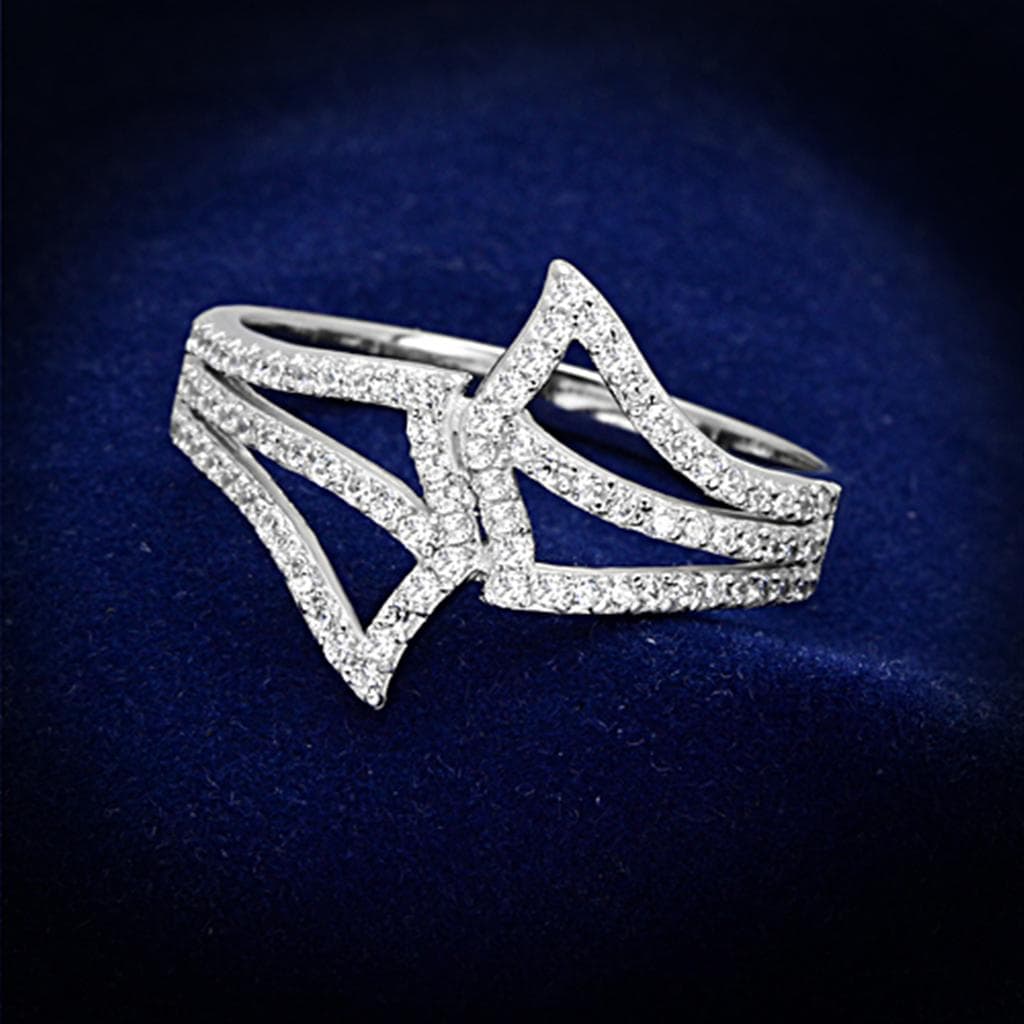 Sterling Silver CZ Pave Double V Chevron Wide Ring