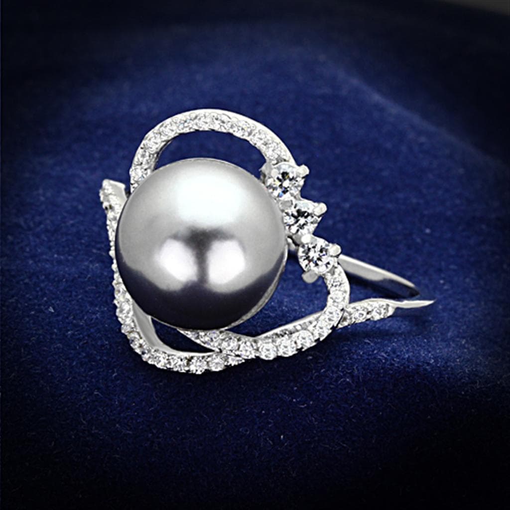 Sterling Silver Grey Tahitian Pearl CZ Accent Ring